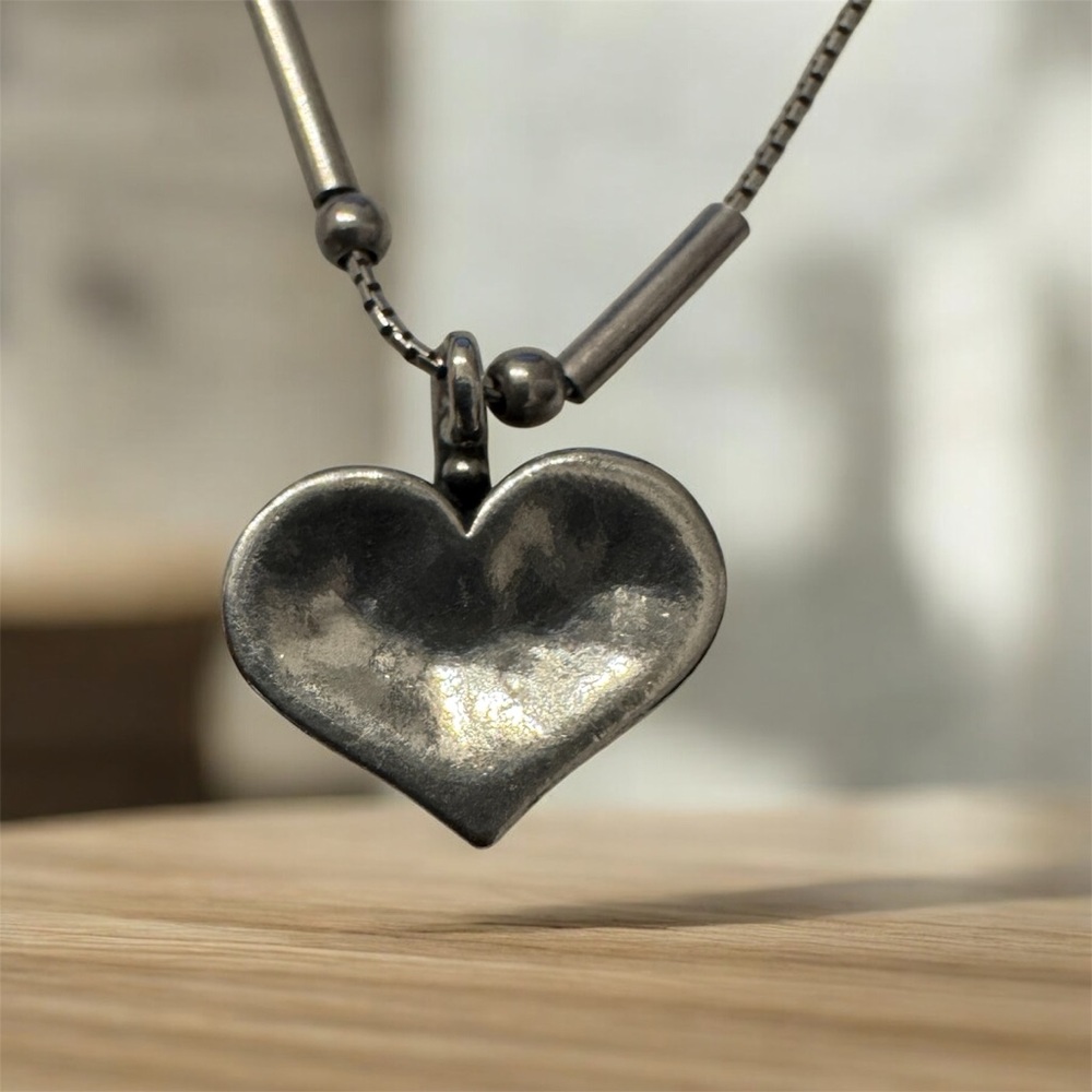 Sterling Silver Heart Necklace Vintage Didae Signed 16” Chain